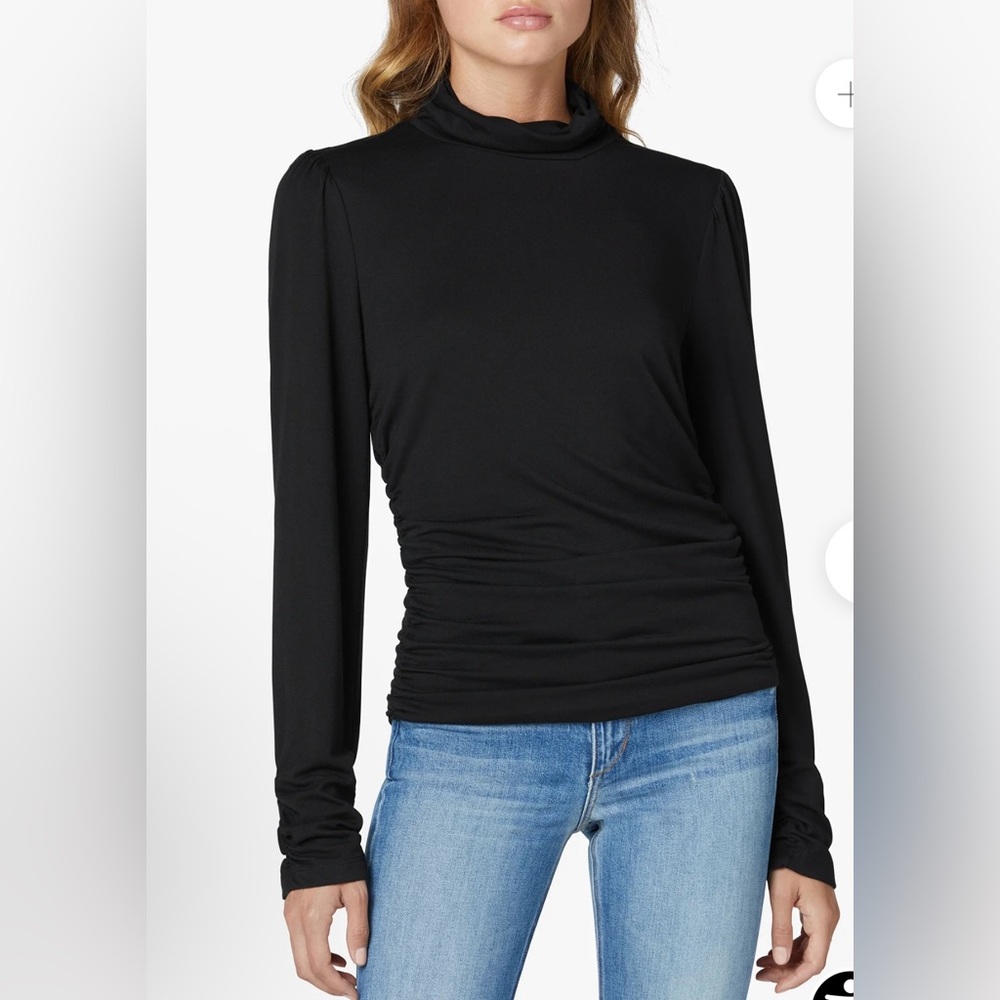 Joe’s Laurel Ruched Turtleneck Elegant Jet Black Long Sleeve Top (Size: Large)